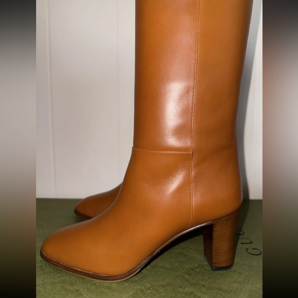 Gucci Knee High Boots Elizabeth Half Horse Bite Light Brown Leather Women Size 9 - Picture 12 of 15